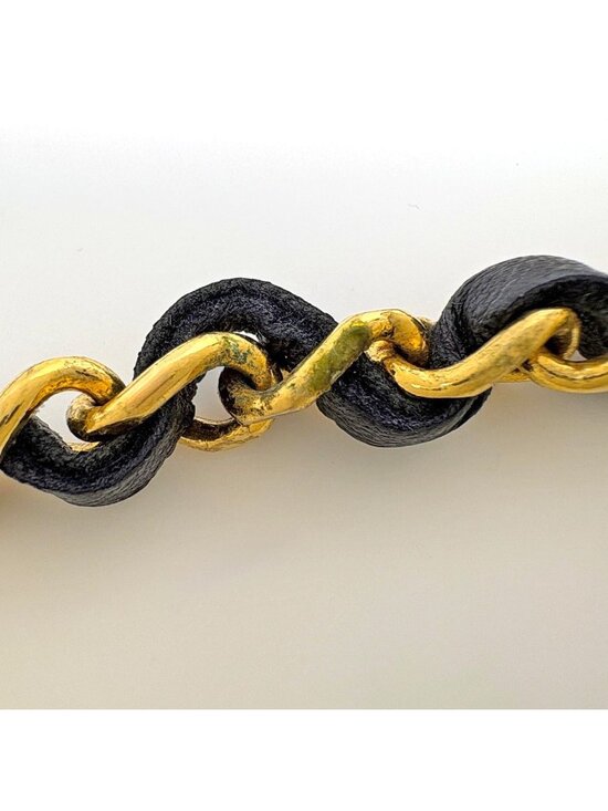 Chanel CC Logo Chain Belt Triple Strand Leather Gold Black